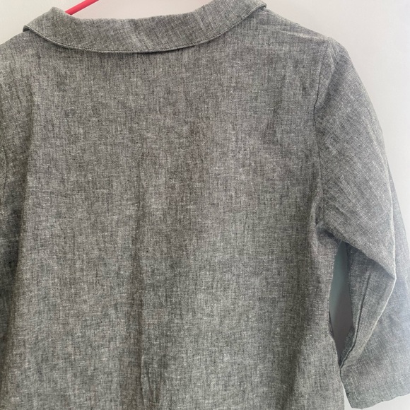Light Gray Peter Pan Collar 3/4 Sleeve linen Blouse - Picture 3 of 5
